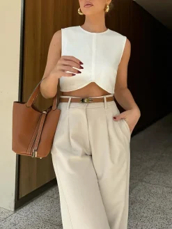 Pleated Cropped Pants