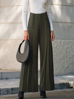 Pleated Design Wide-Leg Pants