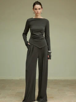 Pleated Draped Jersey Pants