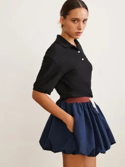 Pleated Drawstring Bubble Mini Skirt