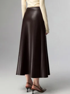 Pleated Faux Leather Midi Skirt