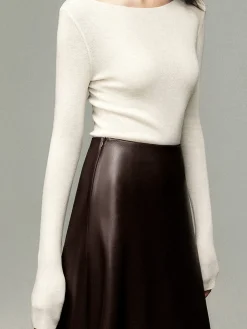 Pleated Faux Leather Midi Skirt