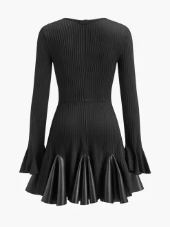 Pleated Faux Leather Panel Dress