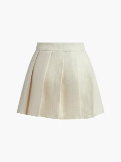 Pleated Front Button Zipper Strapless Skirt Set