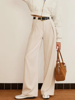 Pleated High-Waist Belted Pants