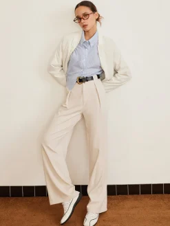 Pleated High-Waist Belted Pants