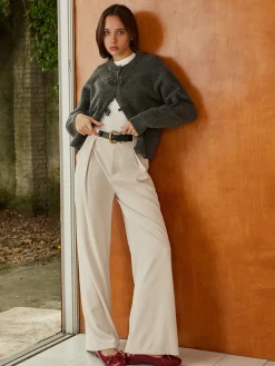 Pleated High-Waist Belted Pants
