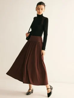 Pleated Jersey Midi Skirt