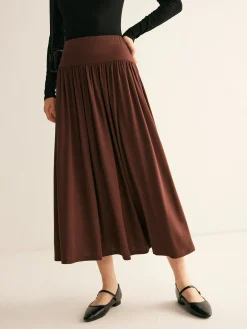 Pleated Jersey Midi Skirt