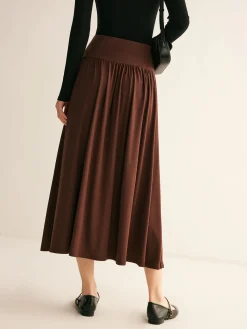 Pleated Jersey Midi Skirt