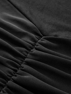 Pleated Mesh Tube Dress With Shawl