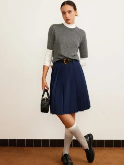 Pleated Midi Skirt With Belt