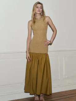 Pleated Panel Tank Long Dress