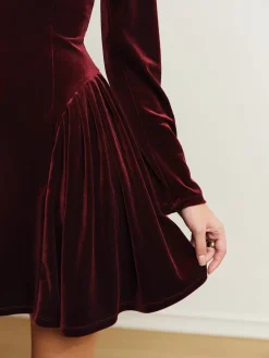 Pleated Panel Velvet Dress