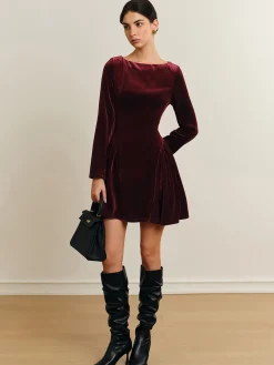Pleated Panel Velvet Dress