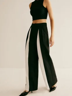 Pleated Patchwork Wide-Leg Pants