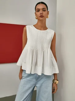 Pleated Peplum Sleeveless Blouse