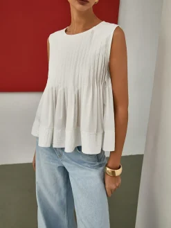 Pleated Peplum Sleeveless Blouse