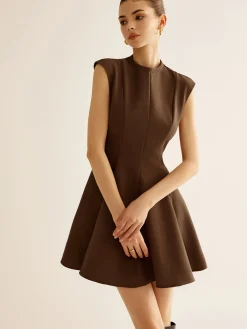 Pleated Piping Zipper Tank Dress