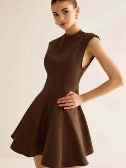 Pleated Piping Zipper Tank Dress