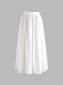 Pleated Plain Maxi Skirt