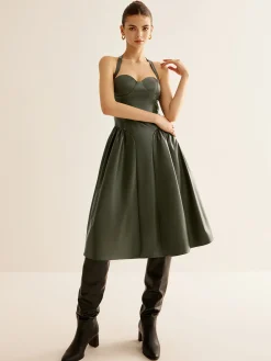 Pleated PU Leather Cami Dress
