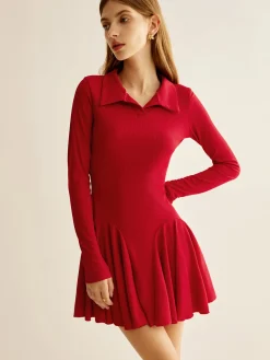 Pleated Ribbed Panel Dress