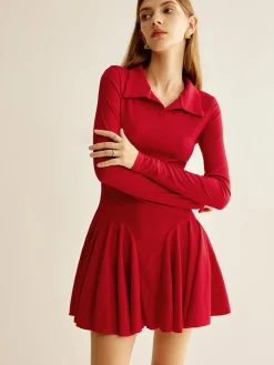 Pleated Ribbed Panel Dress