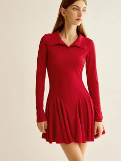 Pleated Ribbed Panel Dress