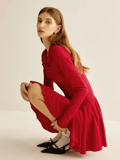 Pleated Ribbed Panel Dress