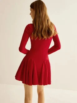 Pleated Ribbed Panel Dress