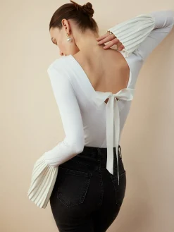 Pleated Ruffle Sleeve Blouse