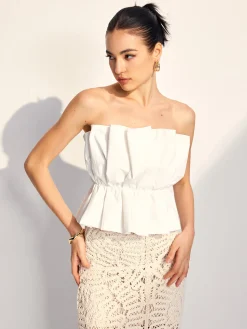 Pleated Ruffle Trim Tube Top