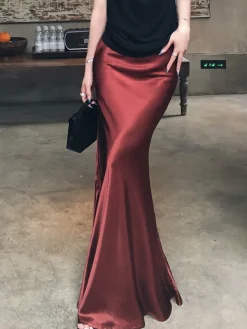 Pleated Satin Maxi Skirt