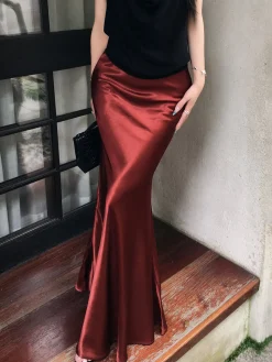 Pleated Satin Maxi Skirt