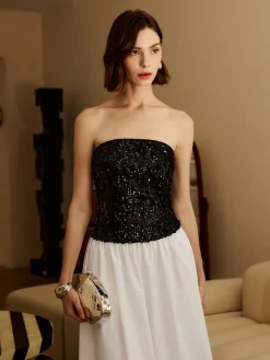 Pleated Sequins Tube Long Dress