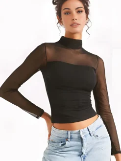 Pleated Sheer Panel Blouse