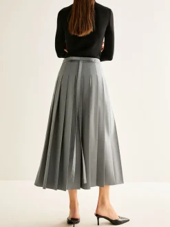 Pleated Slit Zipper Skirt
