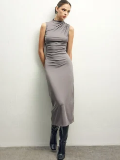 Pleated Split Jersey Tank Dress