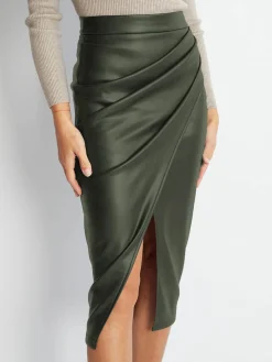 Pleated Split PU Leather Skirt