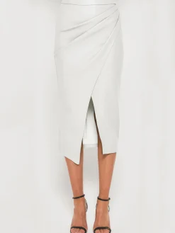 Pleated Split PU Leather Skirt