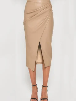 Pleated Split PU Leather Skirt
