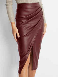 Pleated Split PU Leather Skirt