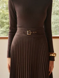 Pleated Suede Skirt
