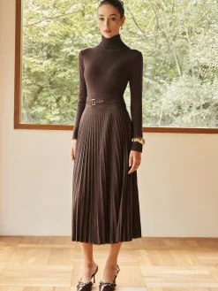 Pleated Suede Skirt