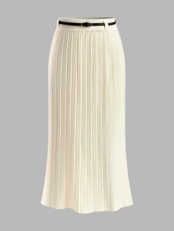 Pleated Sweater Skirt With Belt