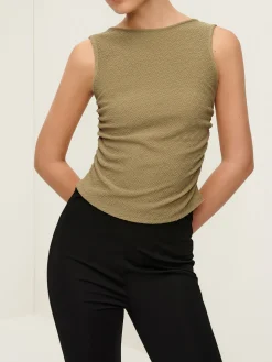 Pleated Tie Back Plisse Tank Top