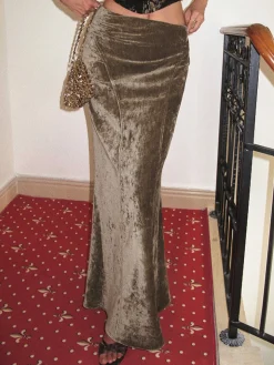 Pleated Velvet Maxi Skirt