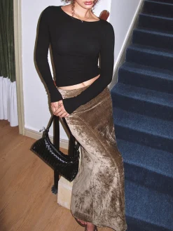 Pleated Velvet Maxi Skirt