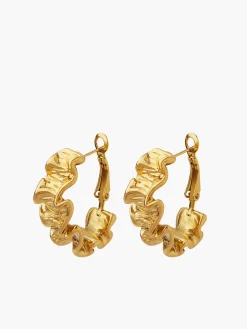 Pleated Wave Textured Hoop Earrings